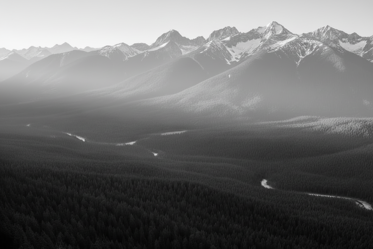 realistic view of forest from mountain